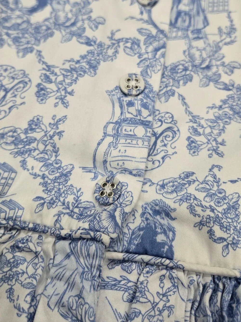 Disney Girls Blue & White Toile Print Beauty And The Beadt Sleeveless Dress